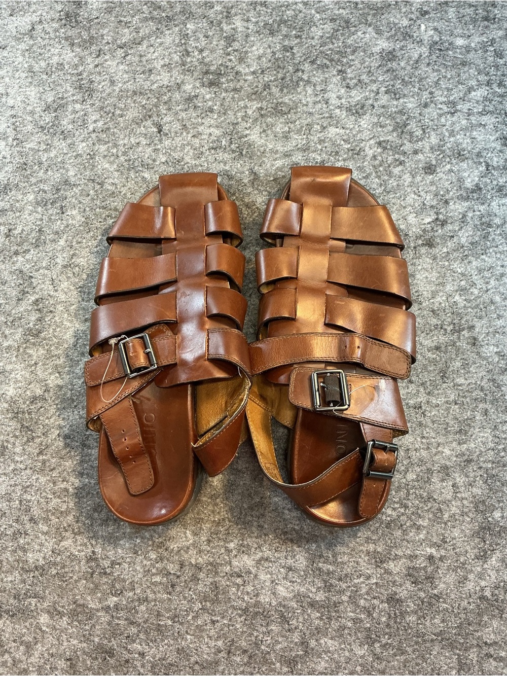 Vionic Men's Chunky SupportiveBrown Leather Fisherman Sandals with Buckle